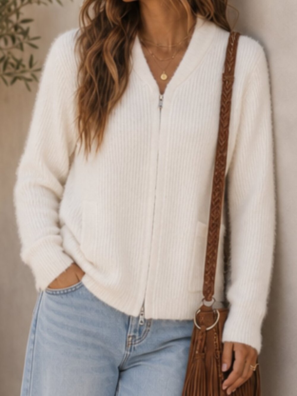 1.State Plus Size Casual Downtown Girl white fuzzy eyelash zip sweater NWT 1X